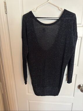 Shimmer Black Deep V Neck Knit Top